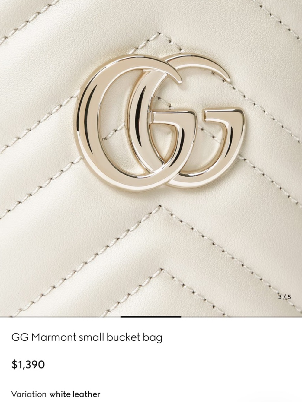 Gucci Small GG Marmont Chevron Bucket Bag in Cream with Gold Hardware - Picture 3 of 11